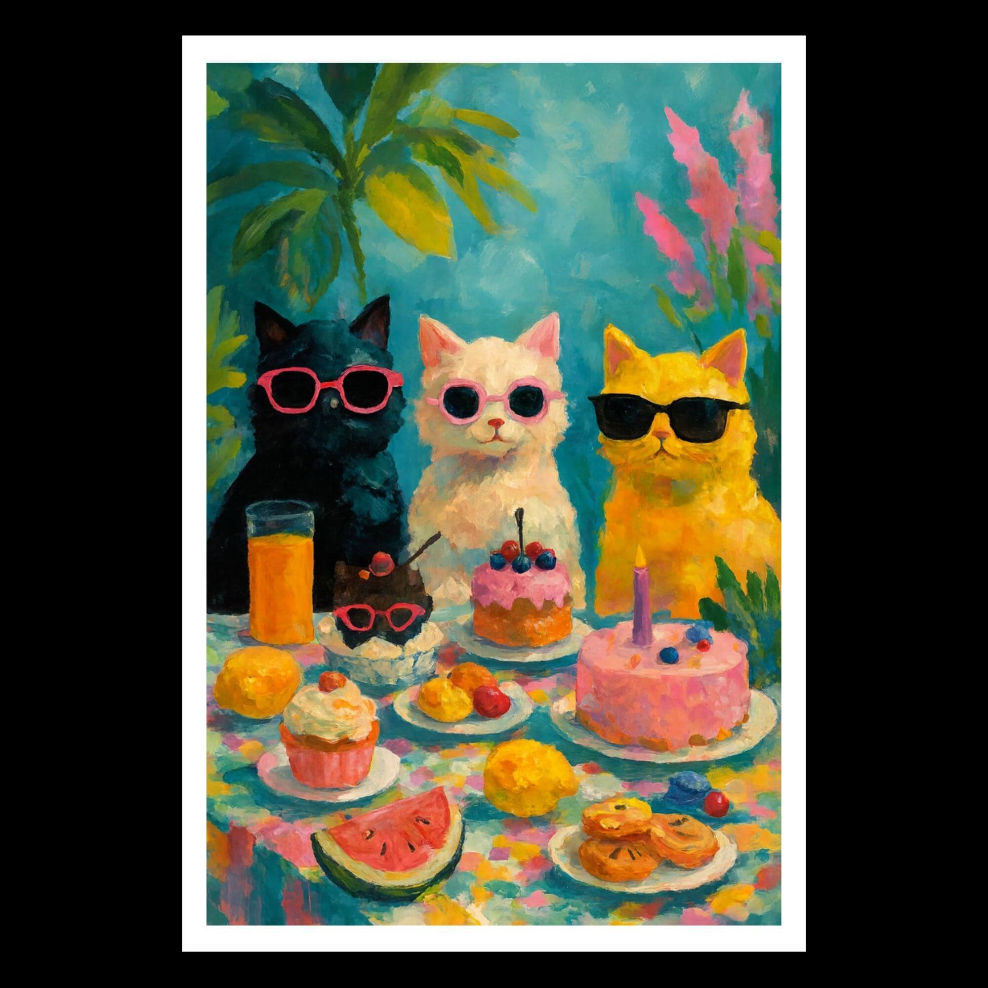 Cool Cats Dessert Party Wall Art – Tropical Sunglasses Cat Print for Kitchen or Cafe Decor - Image 4