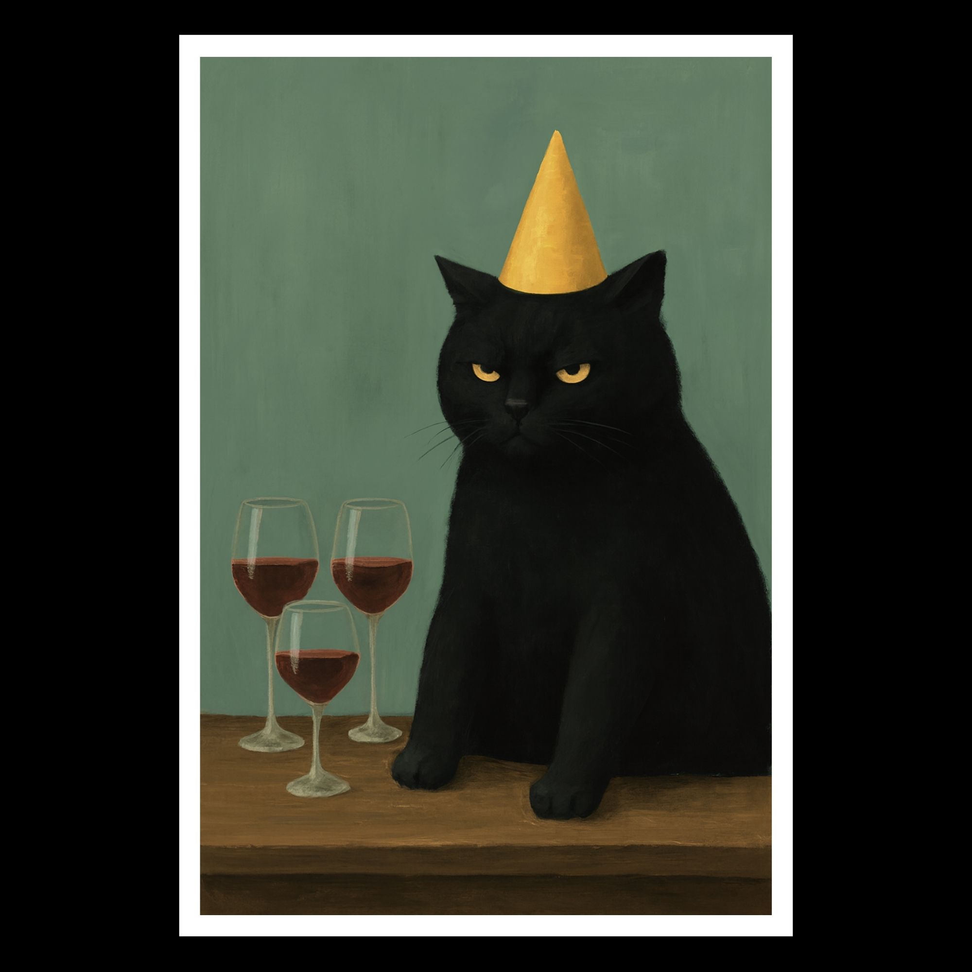 Unimpressed Black Cat Party Wall Art – Funny Wine Lover Decor for Cat Enthusiasts - Image 4
