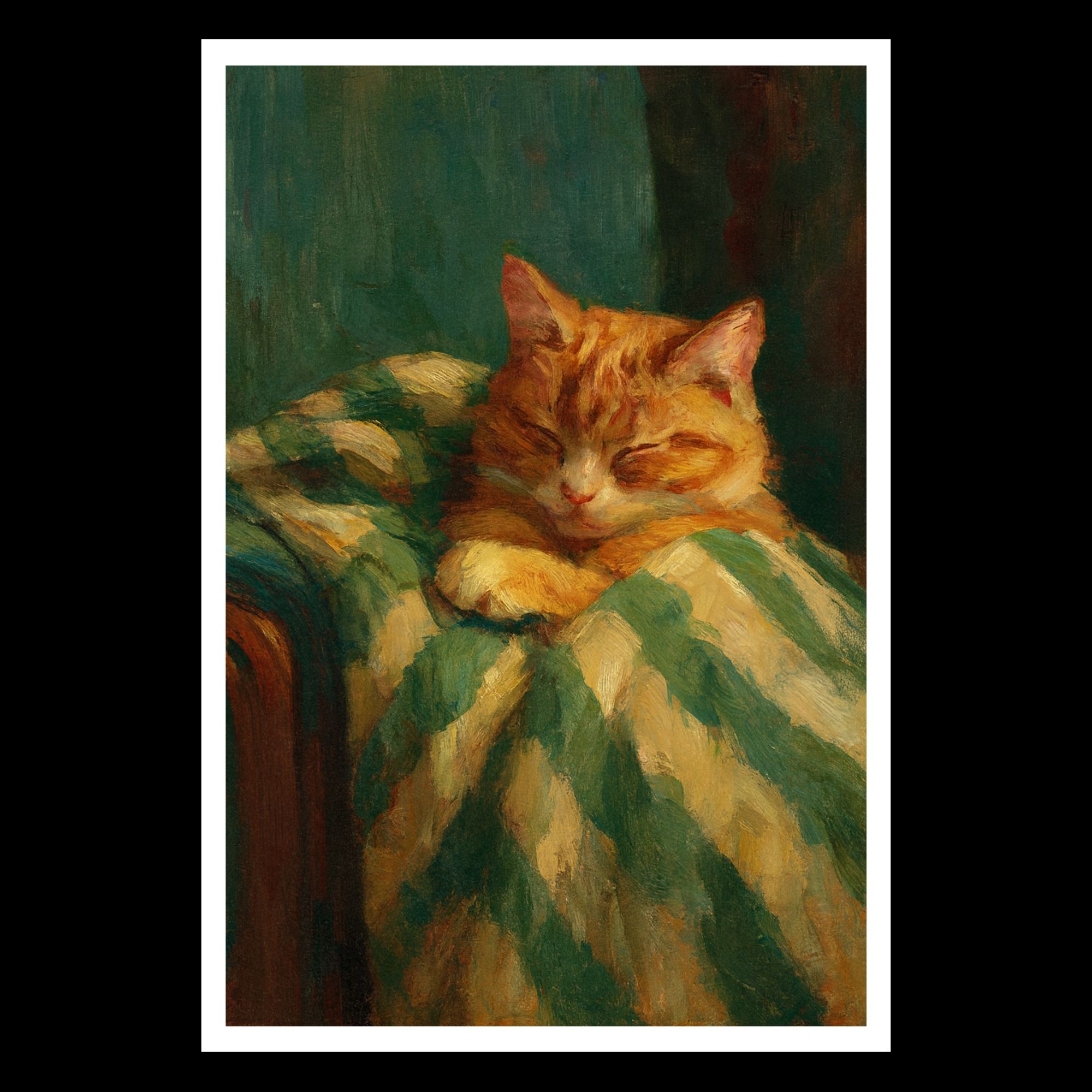Cozy Sleeping Cat Wall Art, Vintage Oil Painting Style Cat Print, Warm Home Decor, Orange Tabby Cat Artwork, Relaxing Cat Illustration, Cat Lover Gift - Image 4