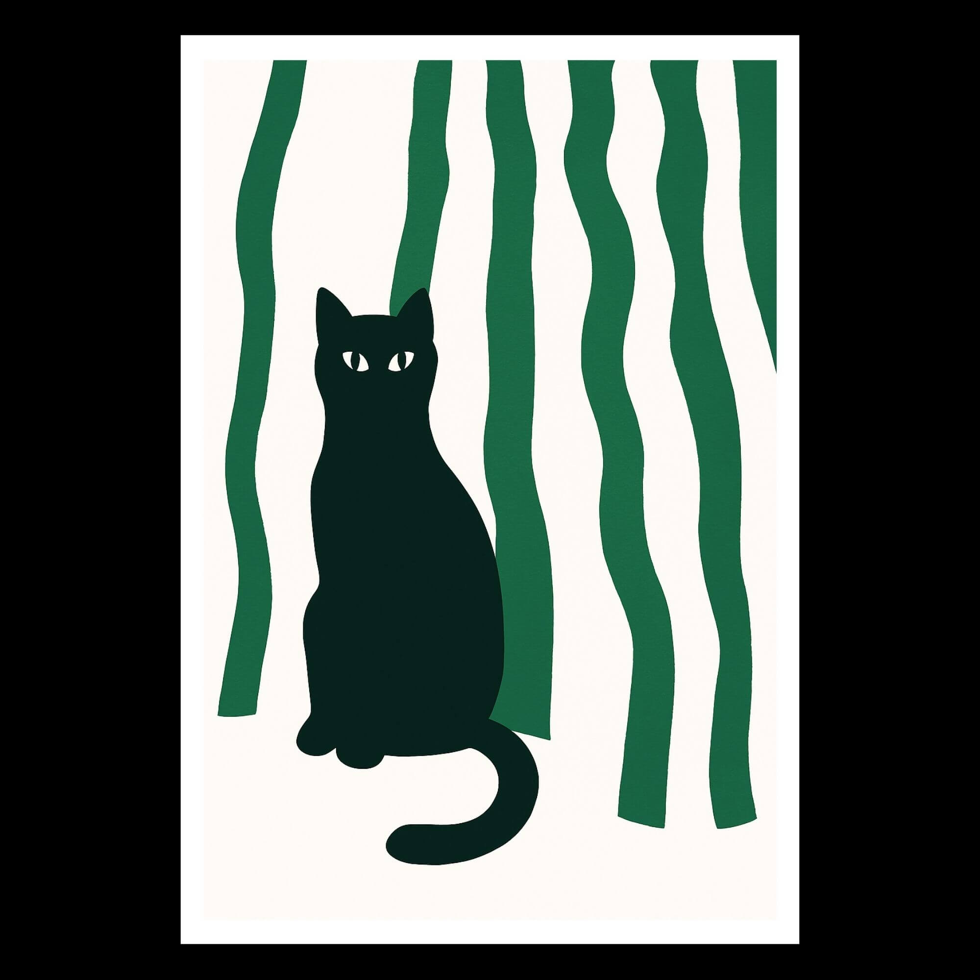 Minimalist Black Cat Wall Art – Modern Silhouette Cat Print – Abstract Botanical Cat Decor for Living Room or Office - Image 4