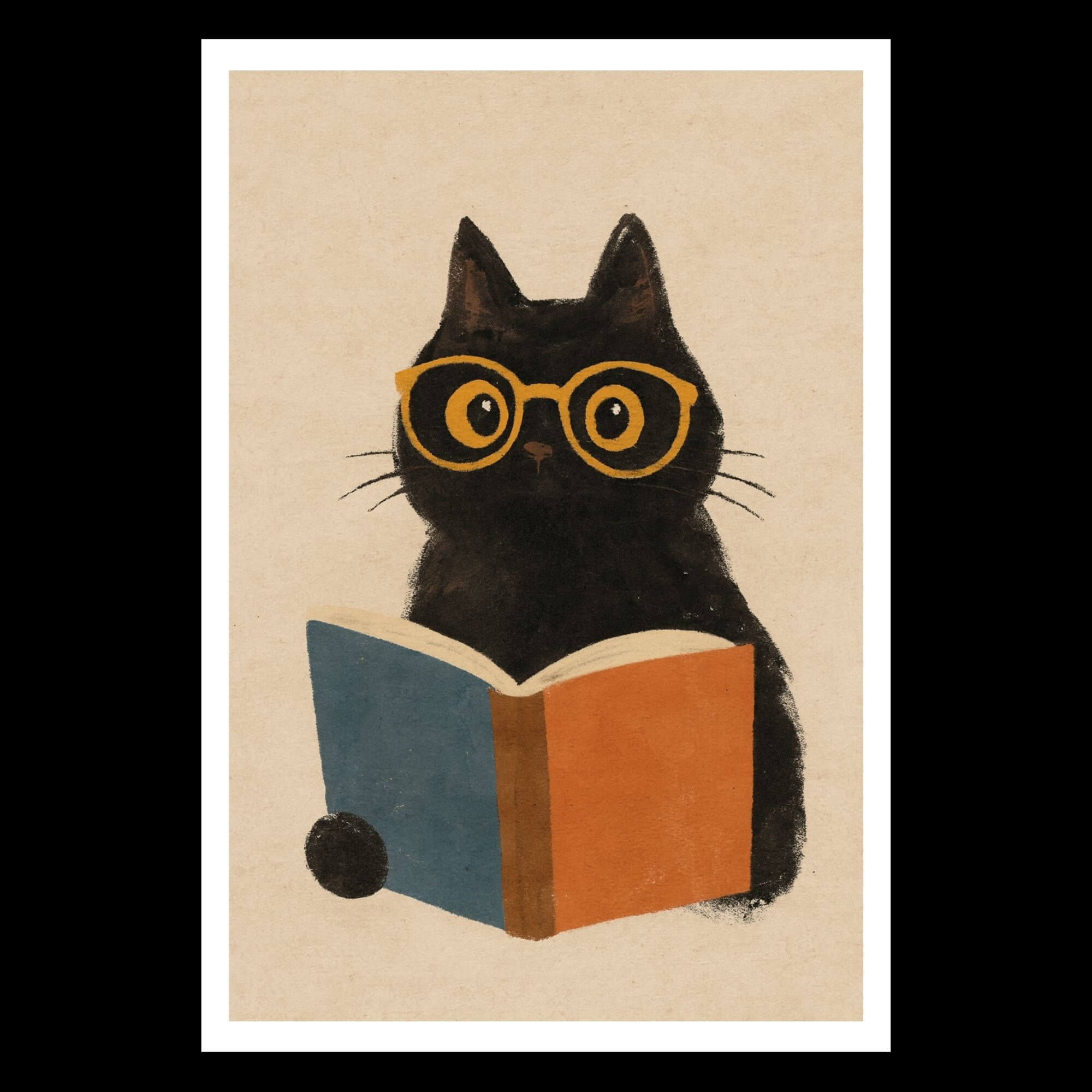 Black Cat Reading Book Wall Art – Cute Cat Poster with Glasses – Whimsical Animal Decor for Book Lovers & Kids Room - Image 4