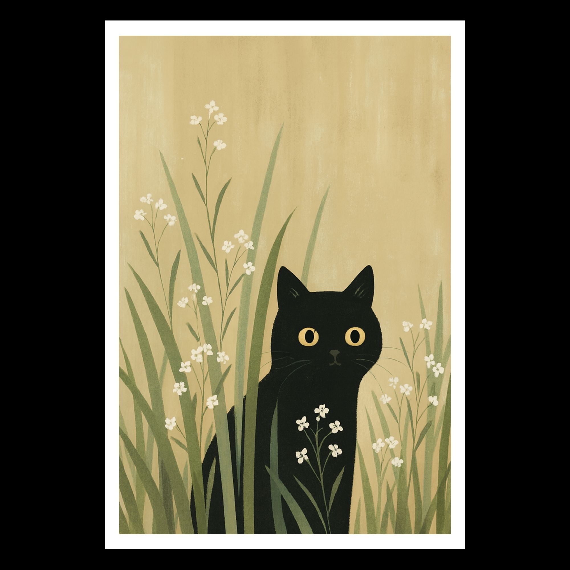 Black Cat Wall Art – Minimalist Cat Print with Wildflowers, Boho Animal Decor for Living Room or Nursery - Image 4