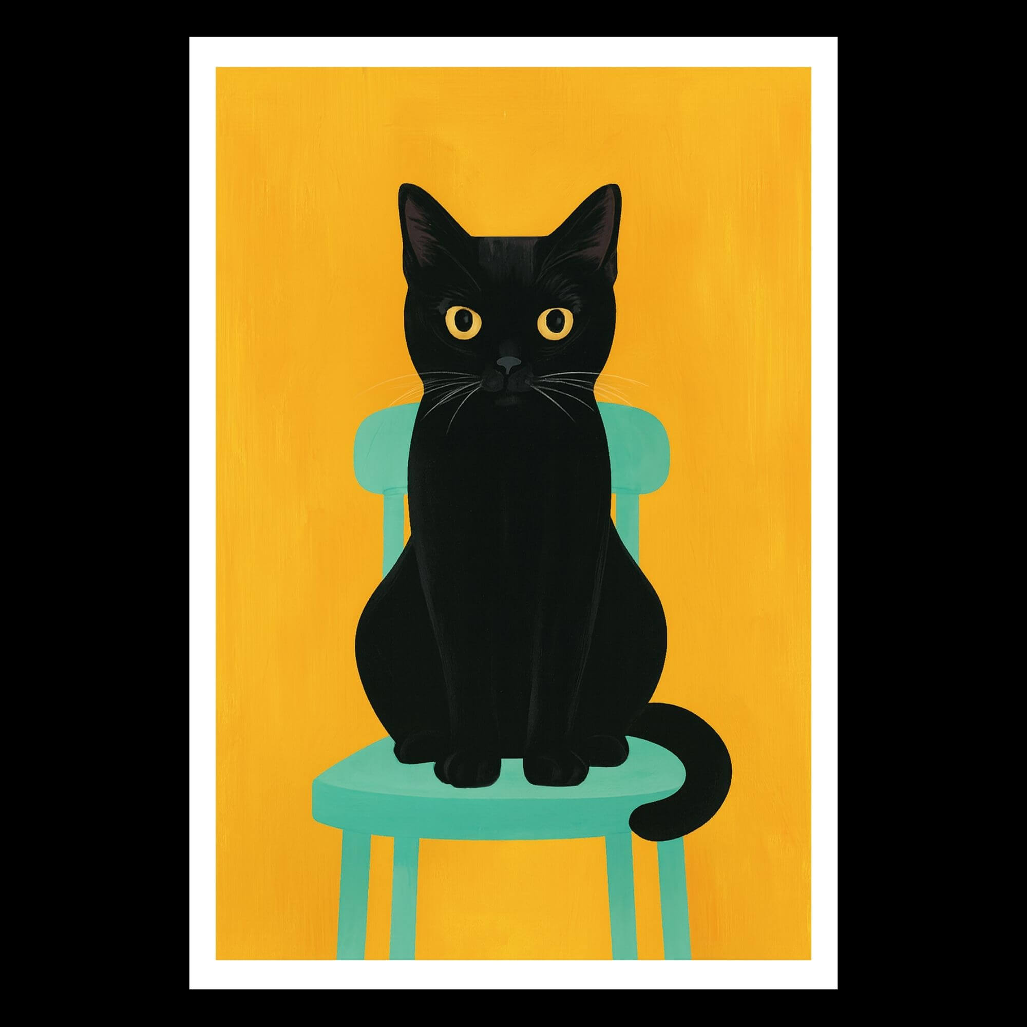 Black Cat Wall Art on Turquoise Chair – Bold Minimalist Animal Print for Modern Home Decor - Image 4