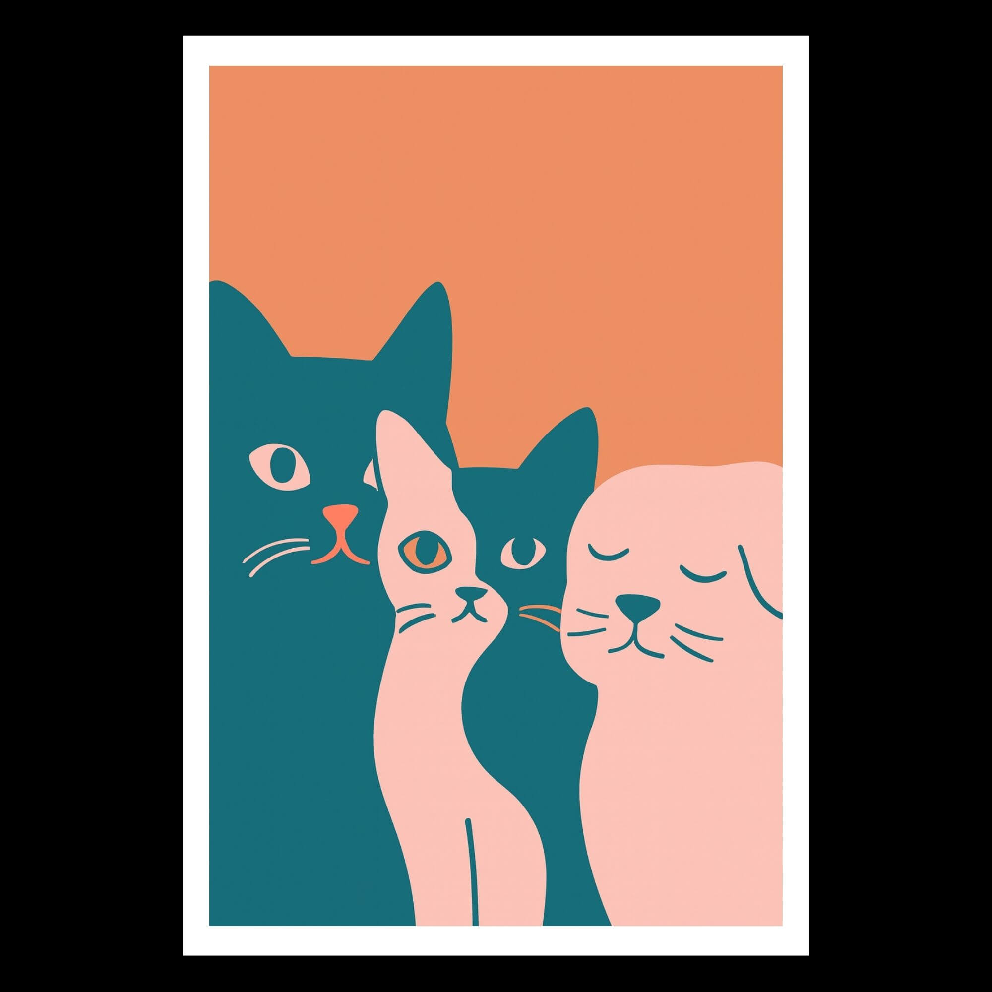 Modern Cat Wall Art – Minimalist Teal & Pink Animal Print, Cute Pet Decor for Living Room or Nursery - Image 4
