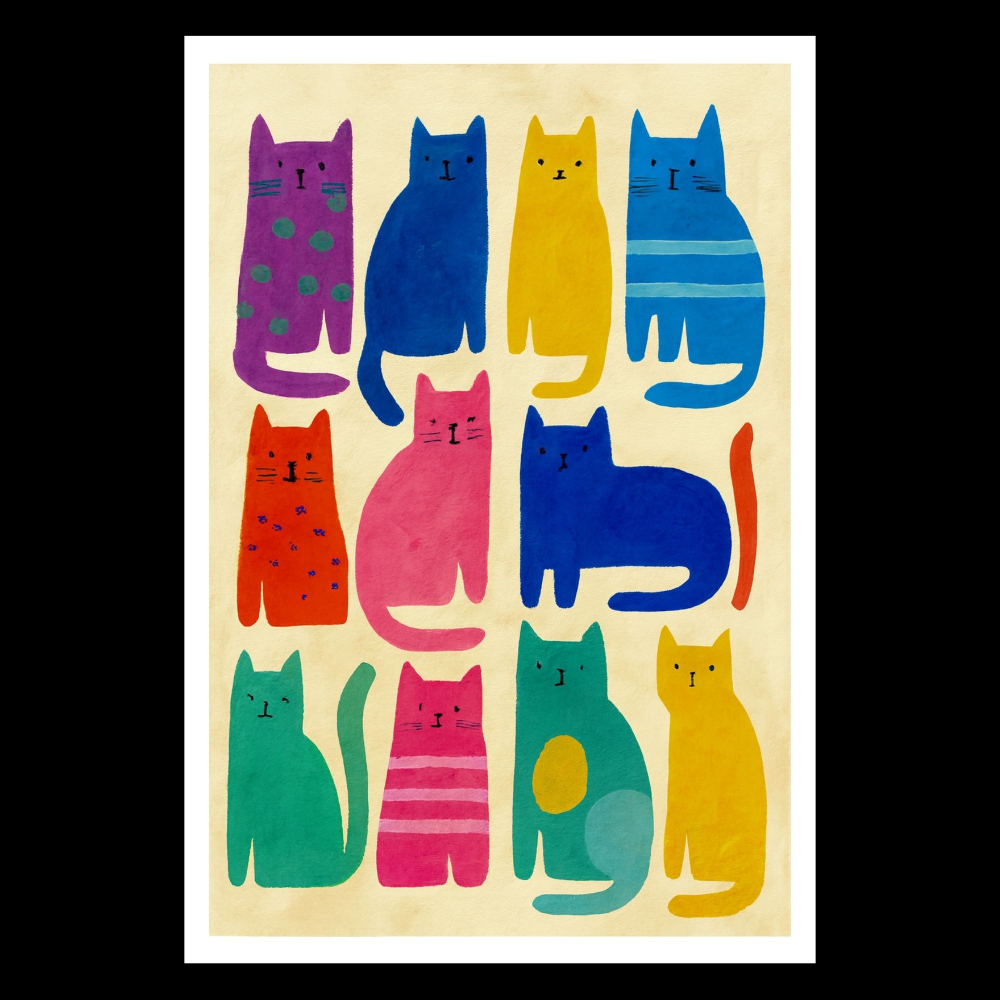 Colorful Cartoon Cat Wall Art Print – Whimsical Animal Decor for Kids Room, Nursery or Cat Lover Gift - Image 4