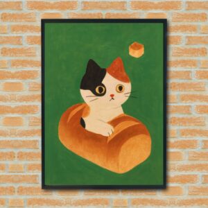 Calico Cat Loaf Wall Art – Funny Surreal Cat Print for Kitchen or Pet Lovers | Quirky Cat Decor Gift