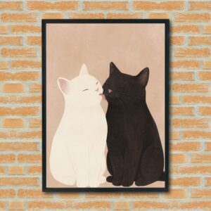 Black and White Cats Wall Art – Cute Cat Couple Illustration, Minimalist Pet Decor, Animal Lover Gift