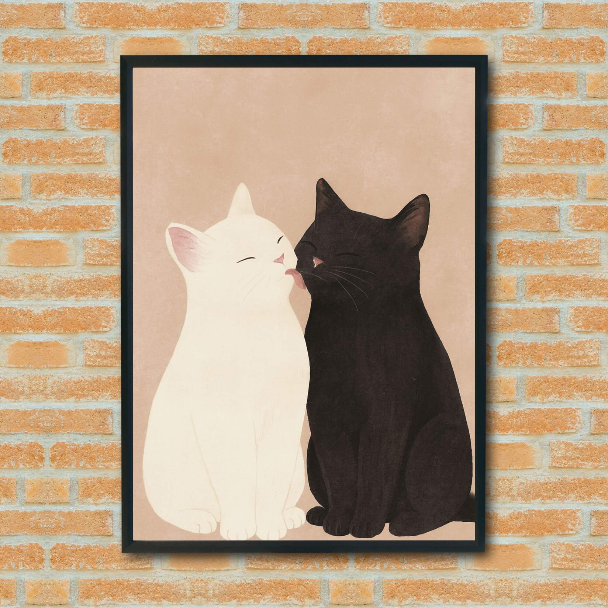 Black and White Cats Wall Art – Cute Cat Couple Illustration, Minimalist Pet Decor, Animal Lover Gift
