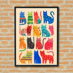 Colorful Cartoon Cat Wall Art – Whimsical Printable Decor for Kids Room, Nursery or Cat Lovers
