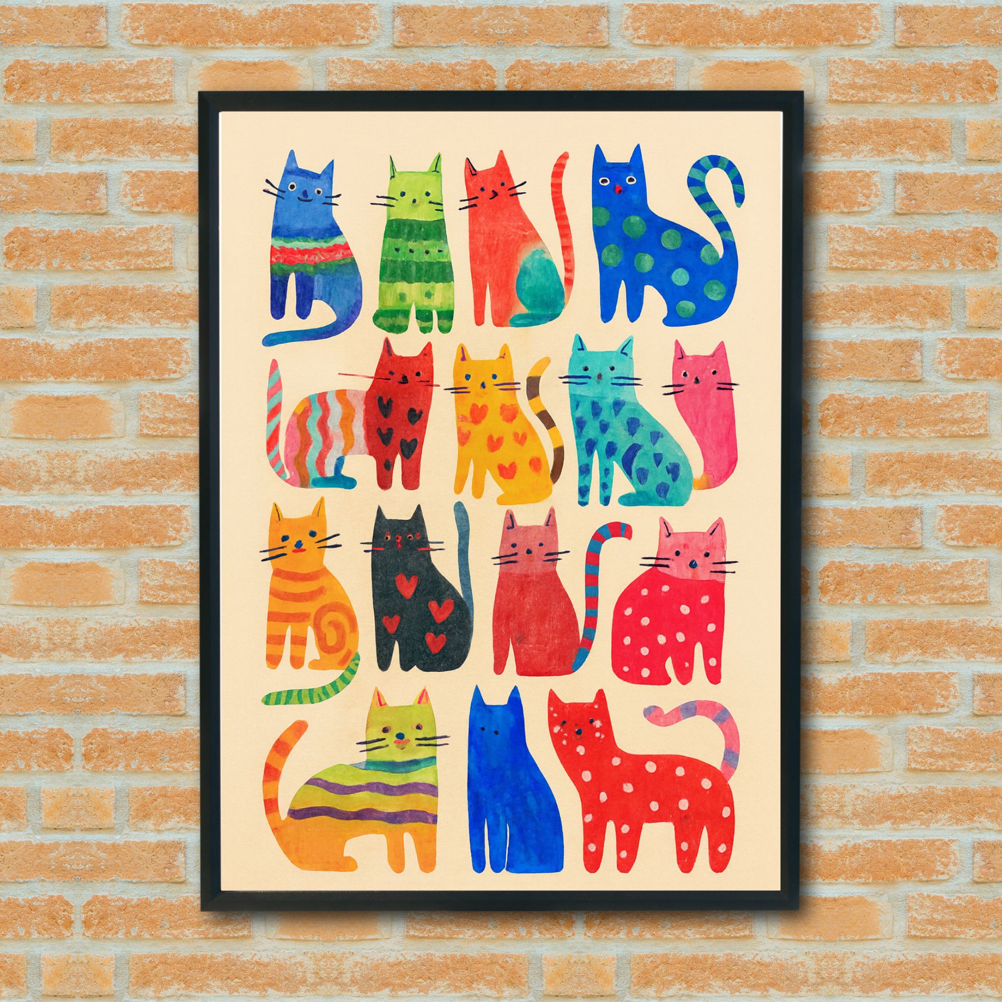 Colorful Cartoon Cat Wall Art – Whimsical Printable Decor for Kids Room, Nursery or Cat Lovers