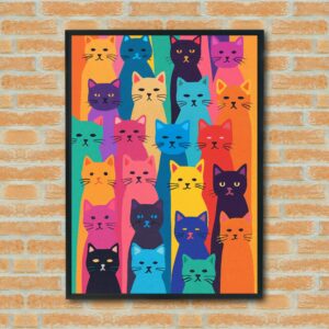 Colorful Cat Wall Art Print – Whimsical Pop Art Decor for Pet Lovers, Kids Room, or Gallery Wall