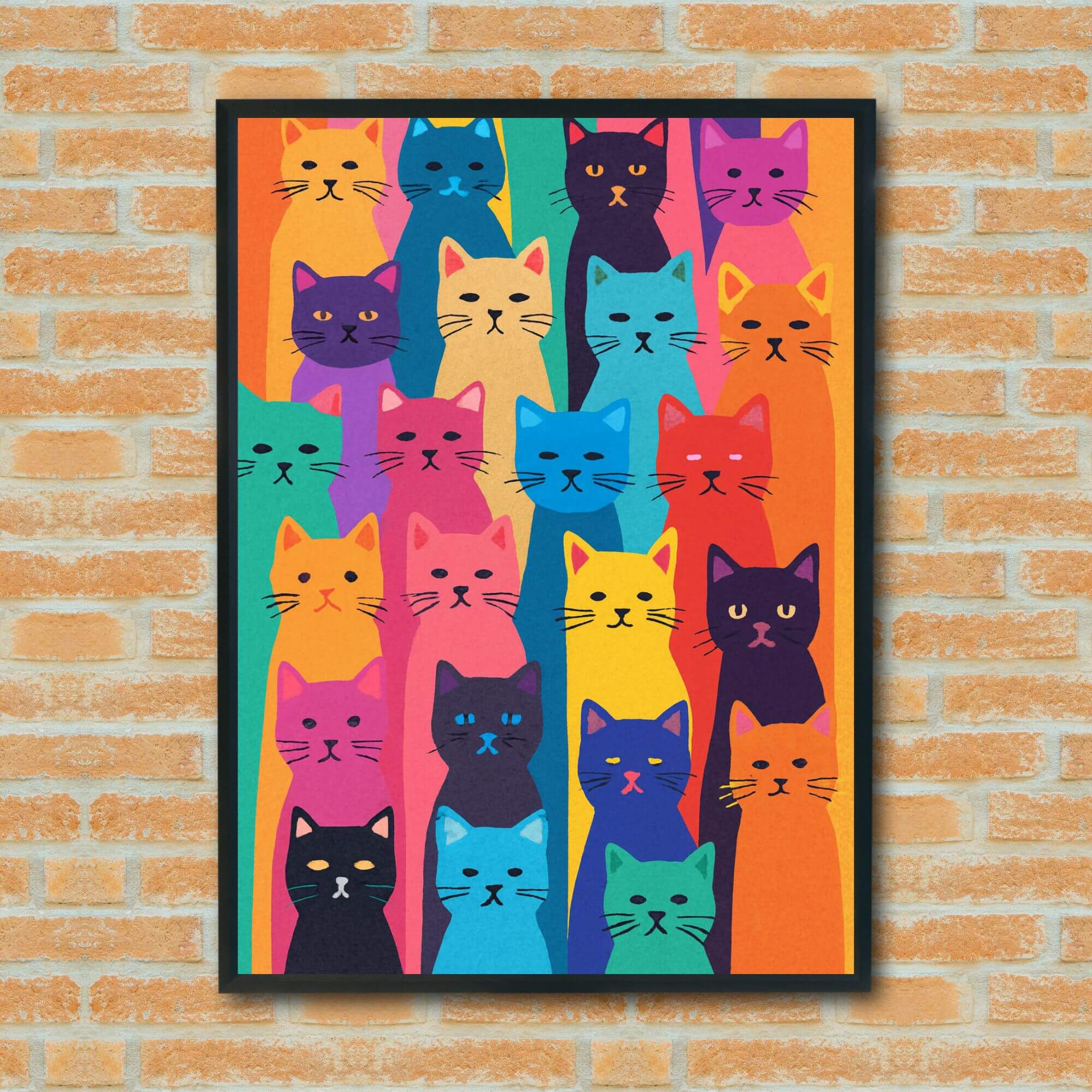 Colorful Cat Wall Art Print – Whimsical Pop Art Decor for Pet Lovers, Kids Room, or Gallery Wall