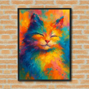 Colorful Joyful Cat Wall Art – Vibrant Abstract Cat Painting for Kids Room, Playful Pet Decor