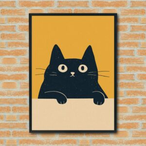 Minimalist Black Cat Wall Art, Modern Cat Illustration Print, Cute Cat Decor, Scandinavian Pet Artwork, Bold Cat Poster, Cat Lover Gift