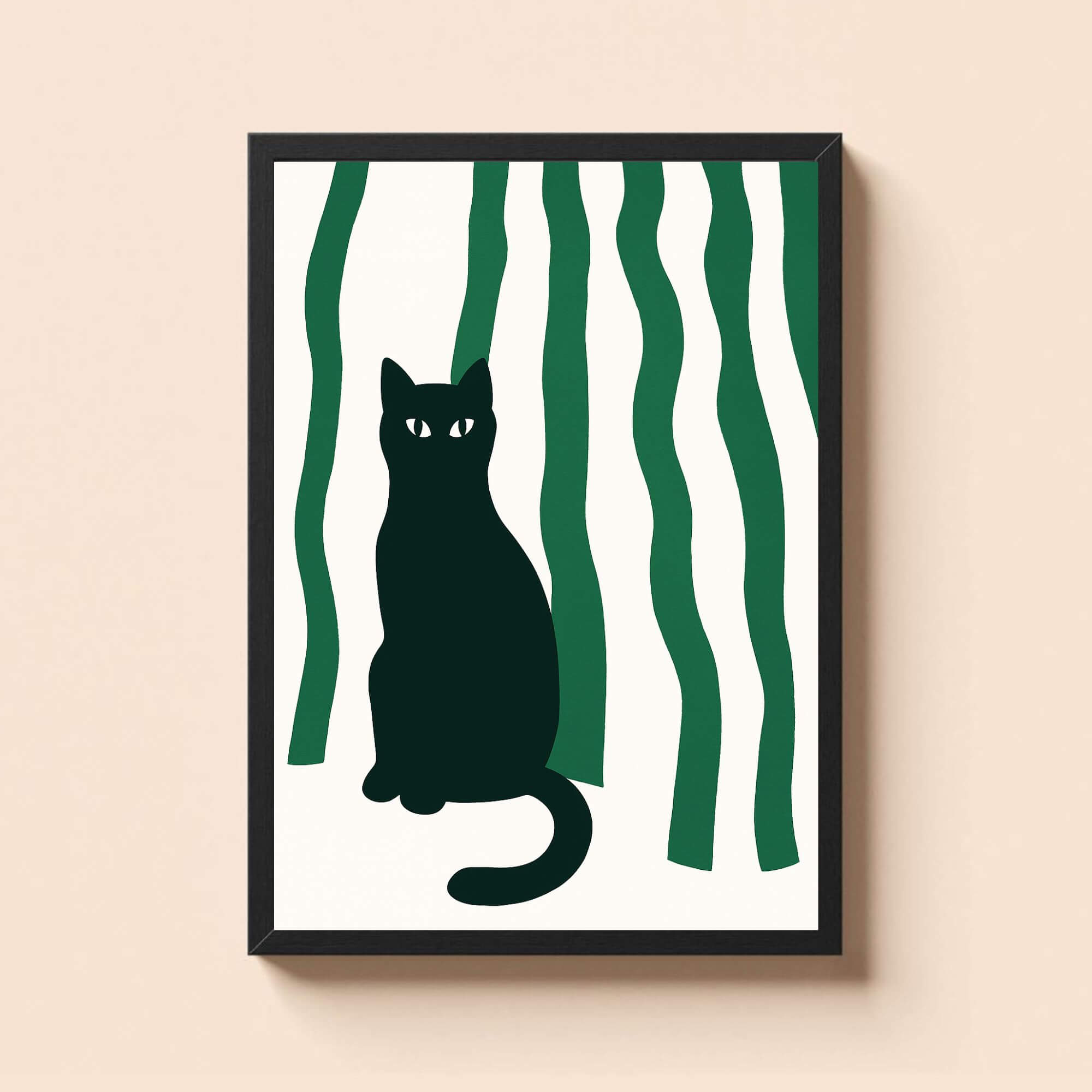 Minimalist Black Cat Wall Art – Modern Silhouette Cat Print – Abstract Botanical Cat Decor for Living Room or Office - Image 2
