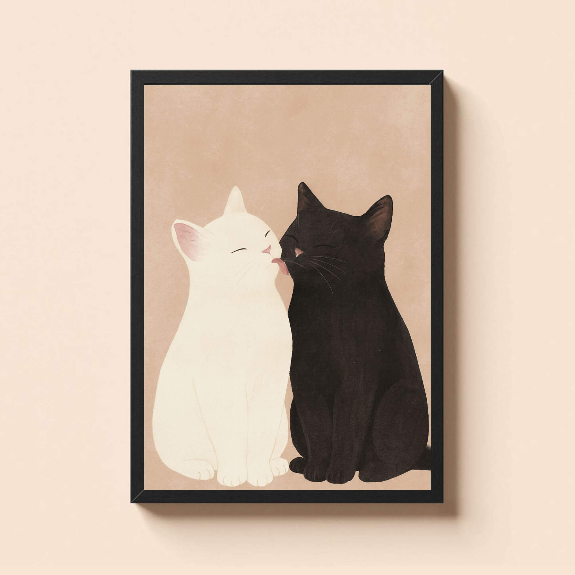 Black and White Cats Wall Art – Cute Cat Couple Illustration, Minimalist Pet Decor, Animal Lover Gift - Image 2
