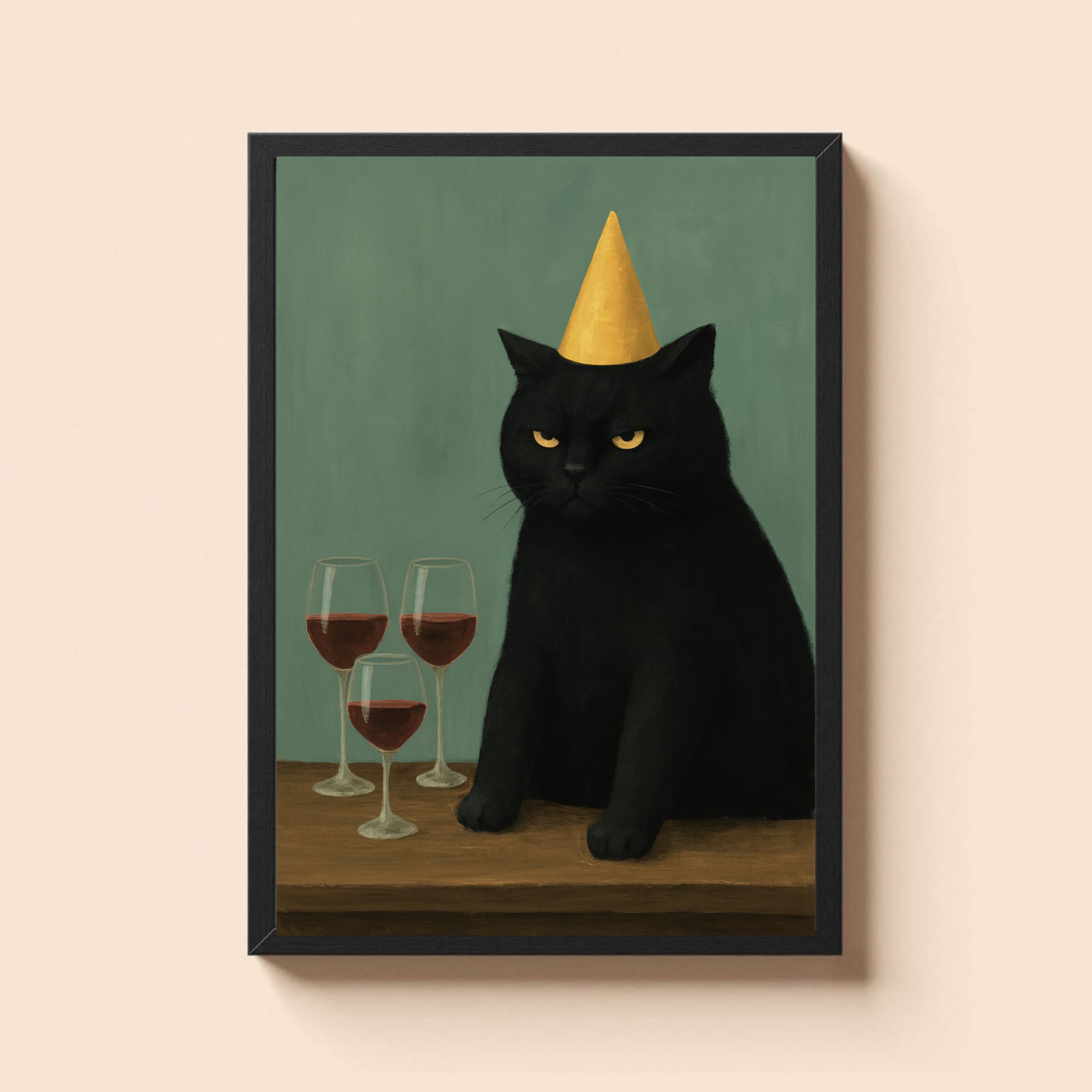 Unimpressed Black Cat Party Wall Art – Funny Wine Lover Decor for Cat Enthusiasts - Image 2