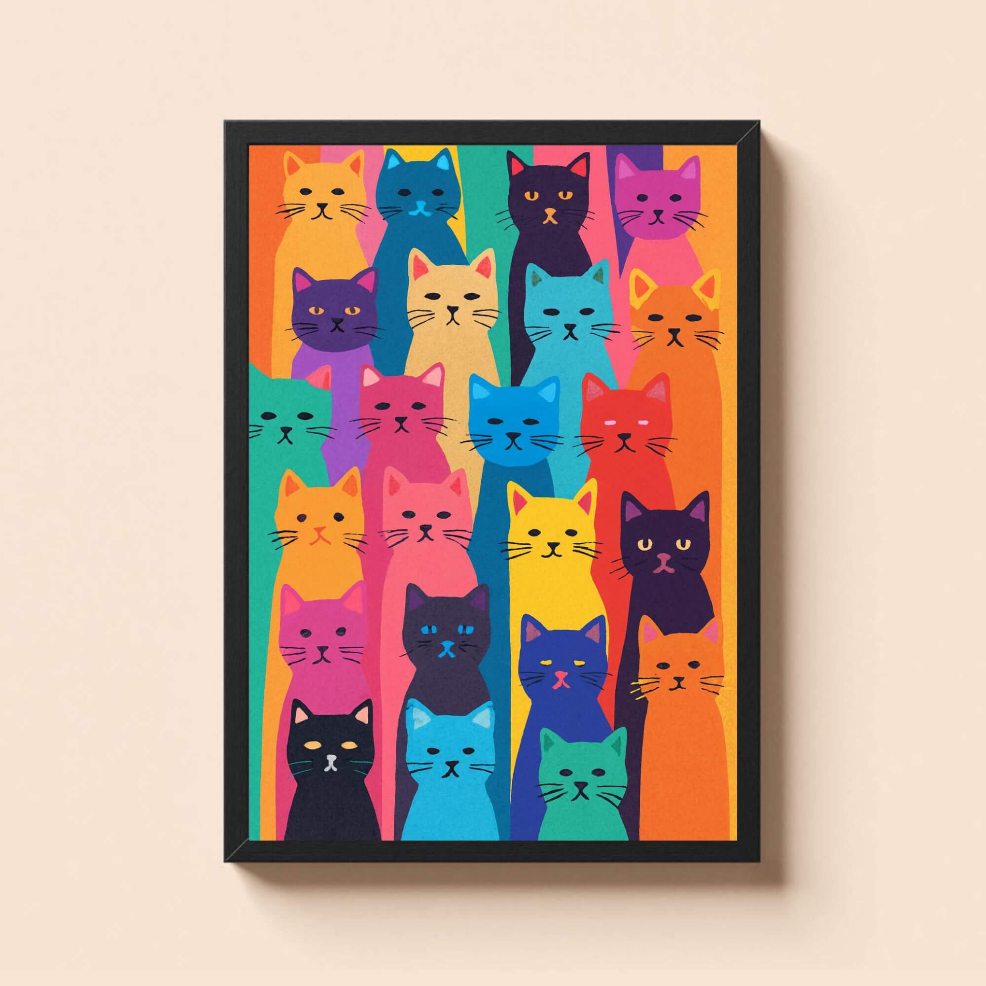Colorful Cat Wall Art Print – Whimsical Pop Art Decor for Pet Lovers, Kids Room, or Gallery Wall - Image 2
