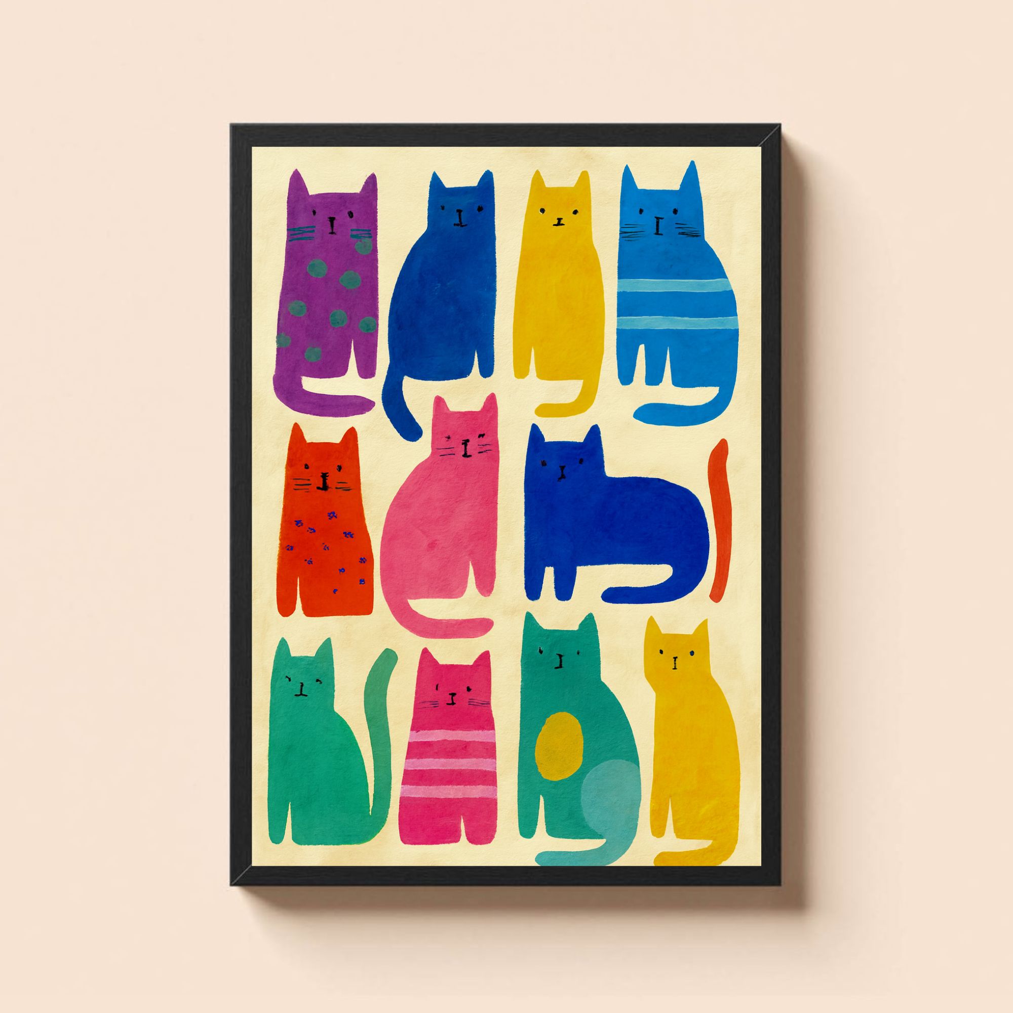 Colorful Cartoon Cat Wall Art Print – Whimsical Animal Decor for Kids Room, Nursery or Cat Lover Gift - Image 2