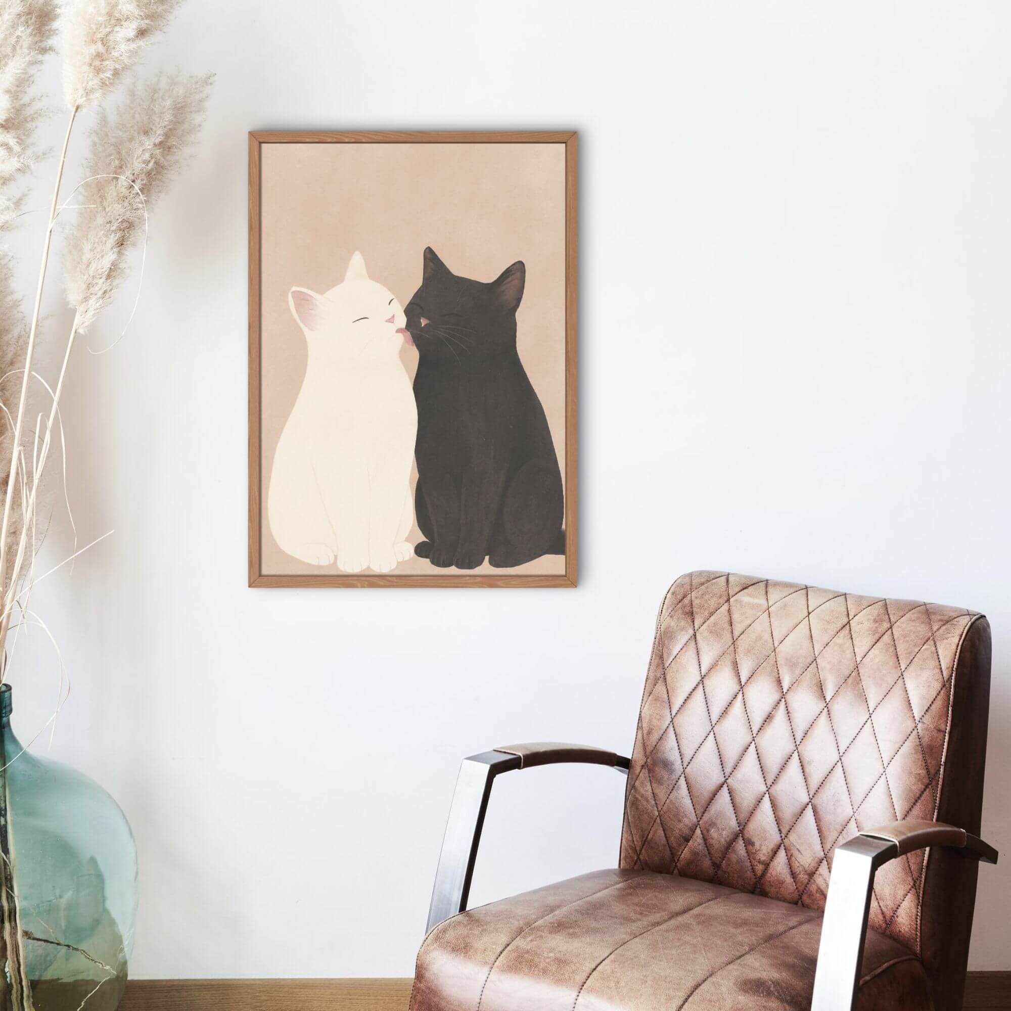 Black and White Cats Wall Art – Cute Cat Couple Illustration, Minimalist Pet Decor, Animal Lover Gift - Image 3
