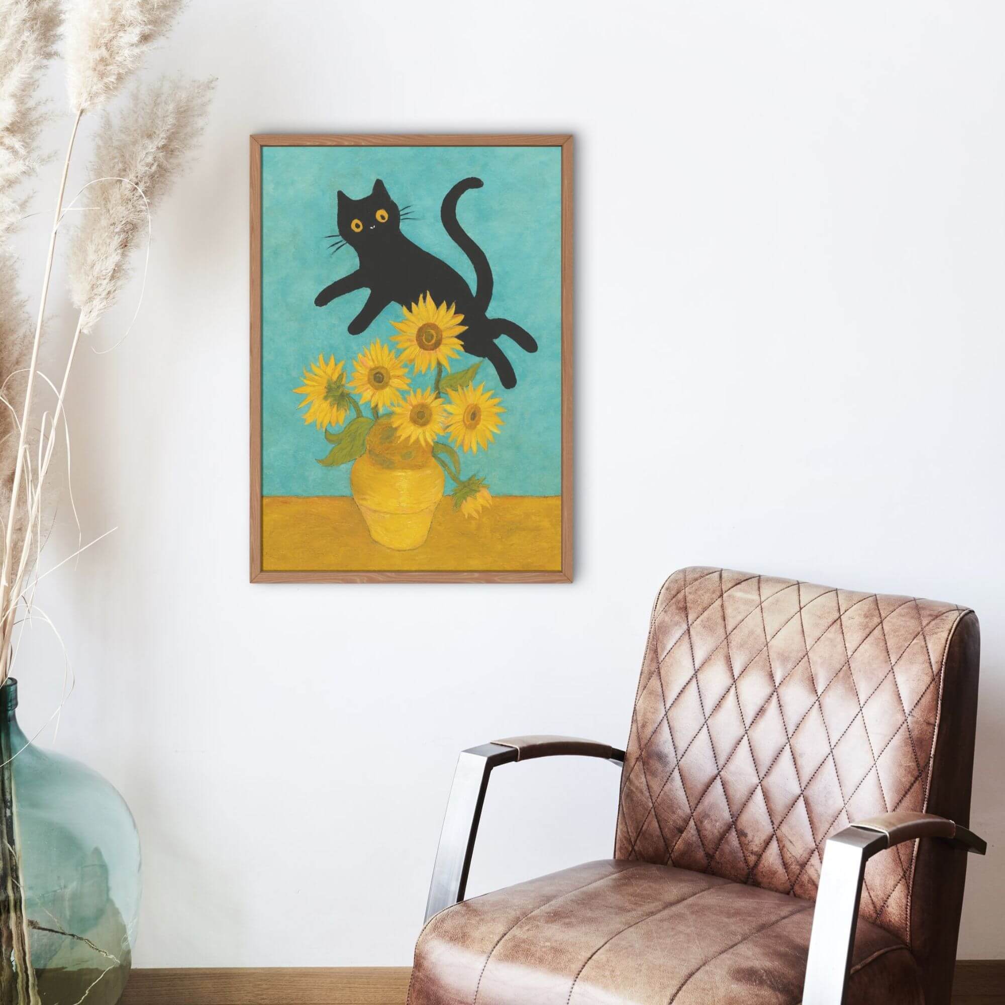 Black Cat & Sunflowers Wall Art – Whimsical Cat Print, Bright Floral Decor, Playful Pet Lover Gift - Image 3
