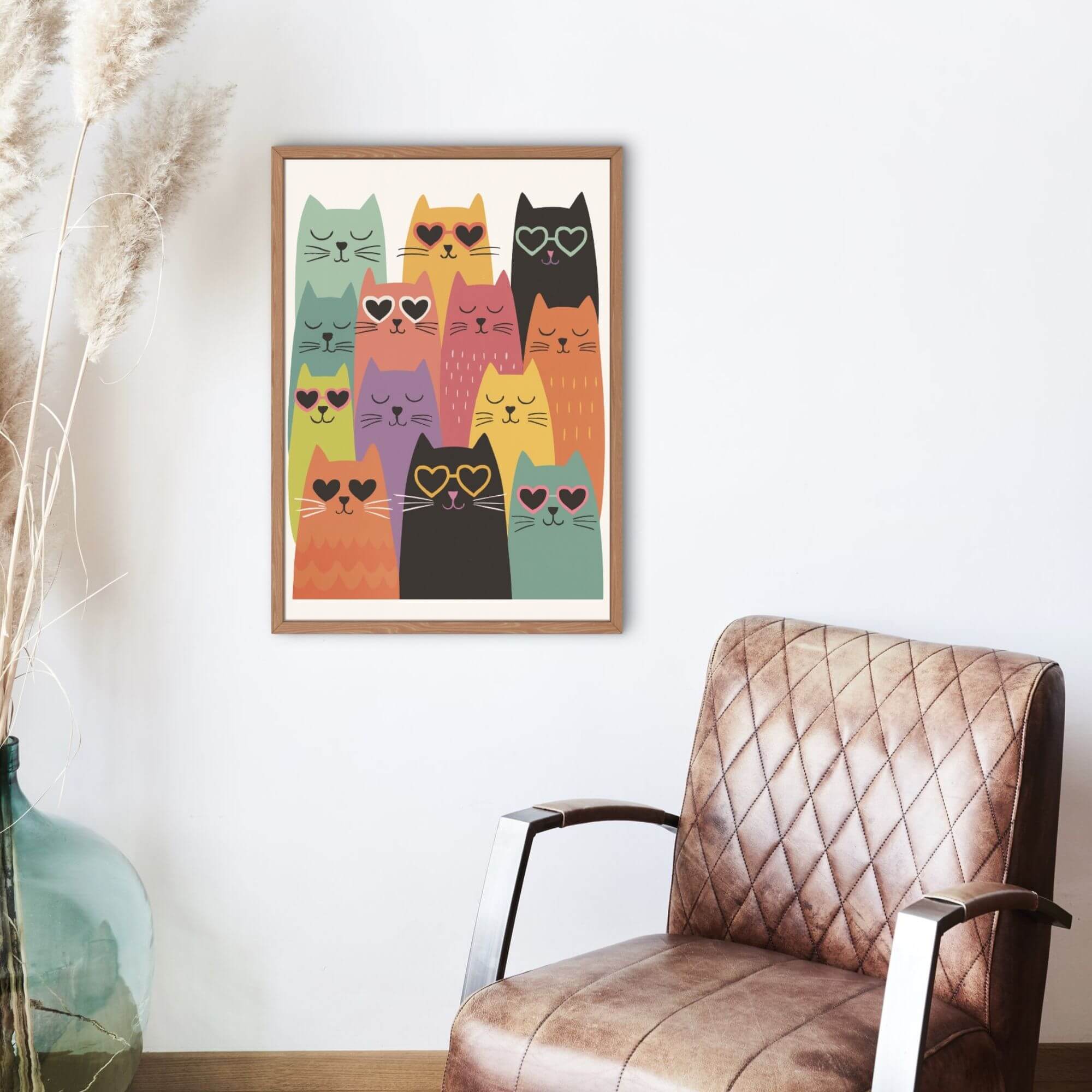 Colorful Cat Wall Art Print – Cute Cats with Heart Sunglasses – Whimsical Animal Decor for Kids Room or Nursery - Image 3