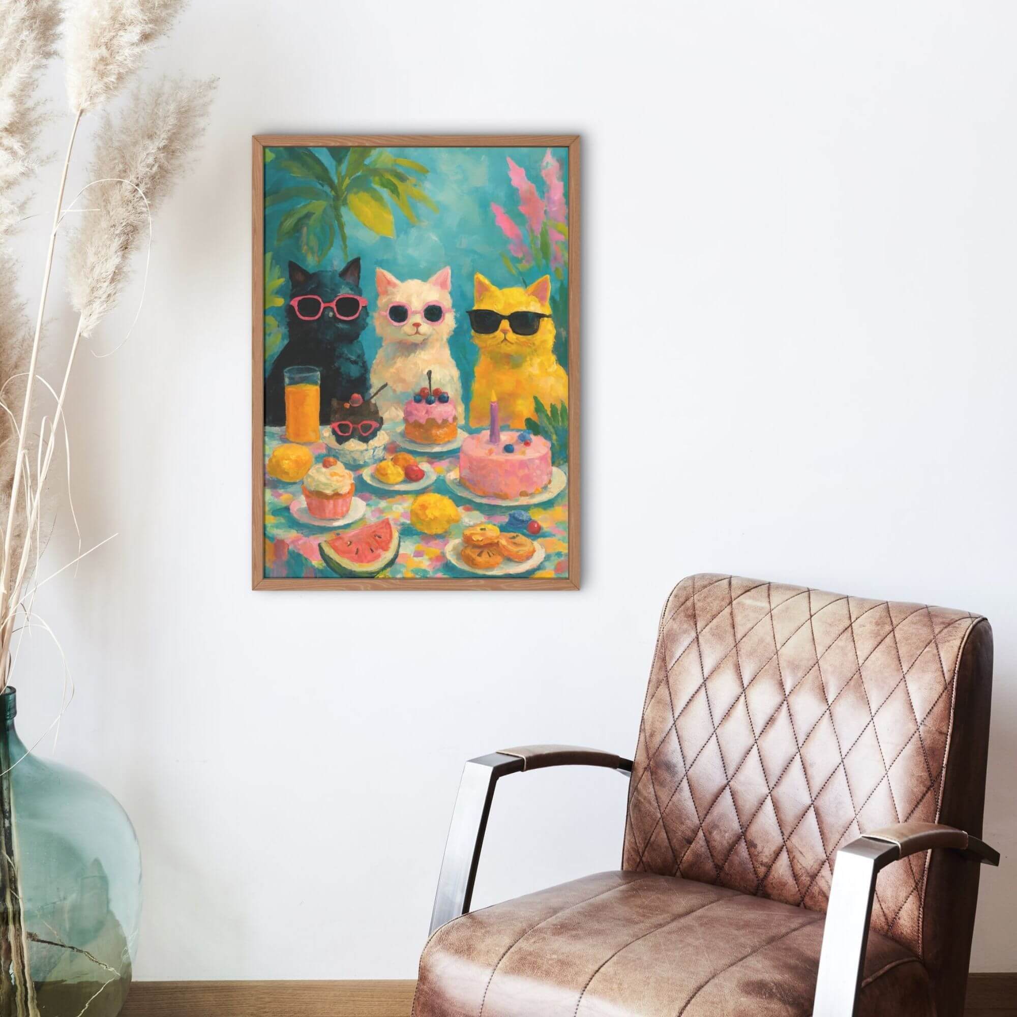 Cool Cats Dessert Party Wall Art – Tropical Sunglasses Cat Print for Kitchen or Cafe Decor - Image 3