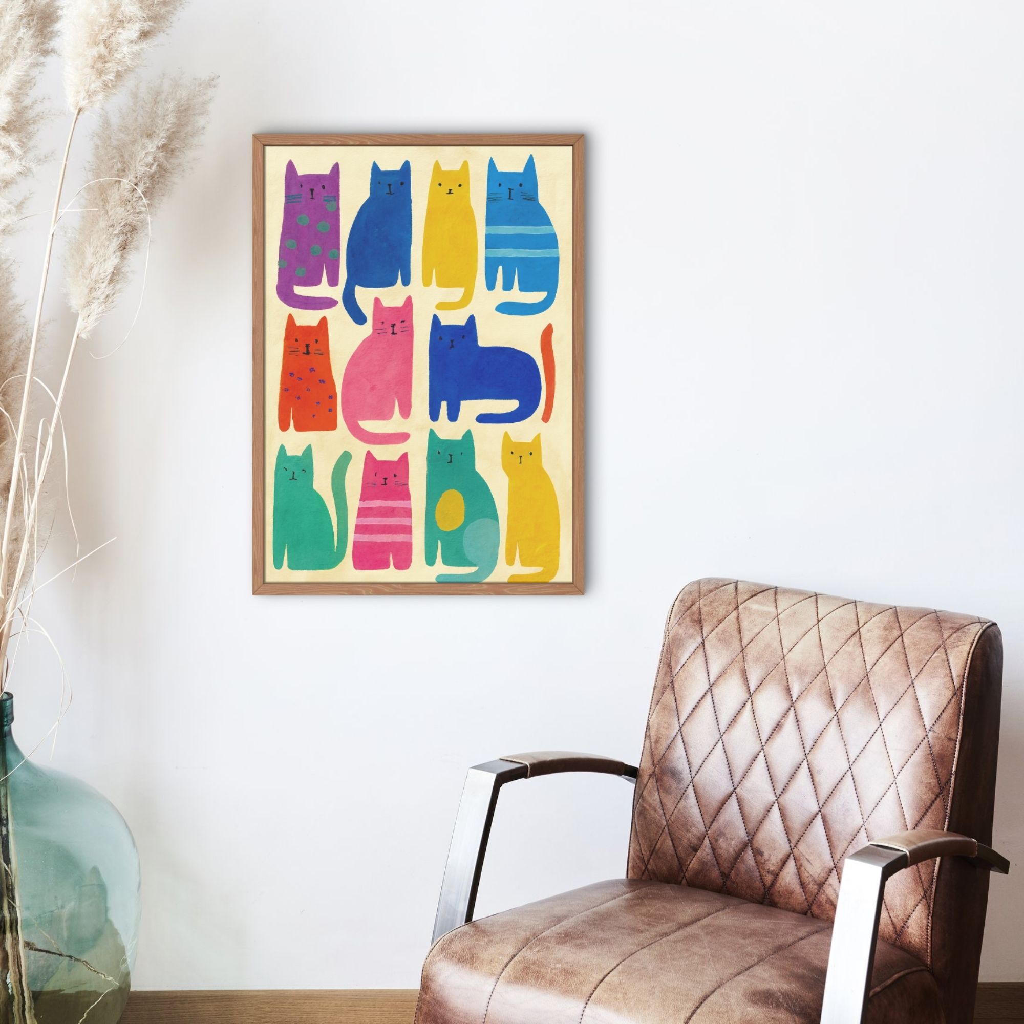 Colorful Cartoon Cat Wall Art Print – Whimsical Animal Decor for Kids Room, Nursery or Cat Lover Gift - Image 3