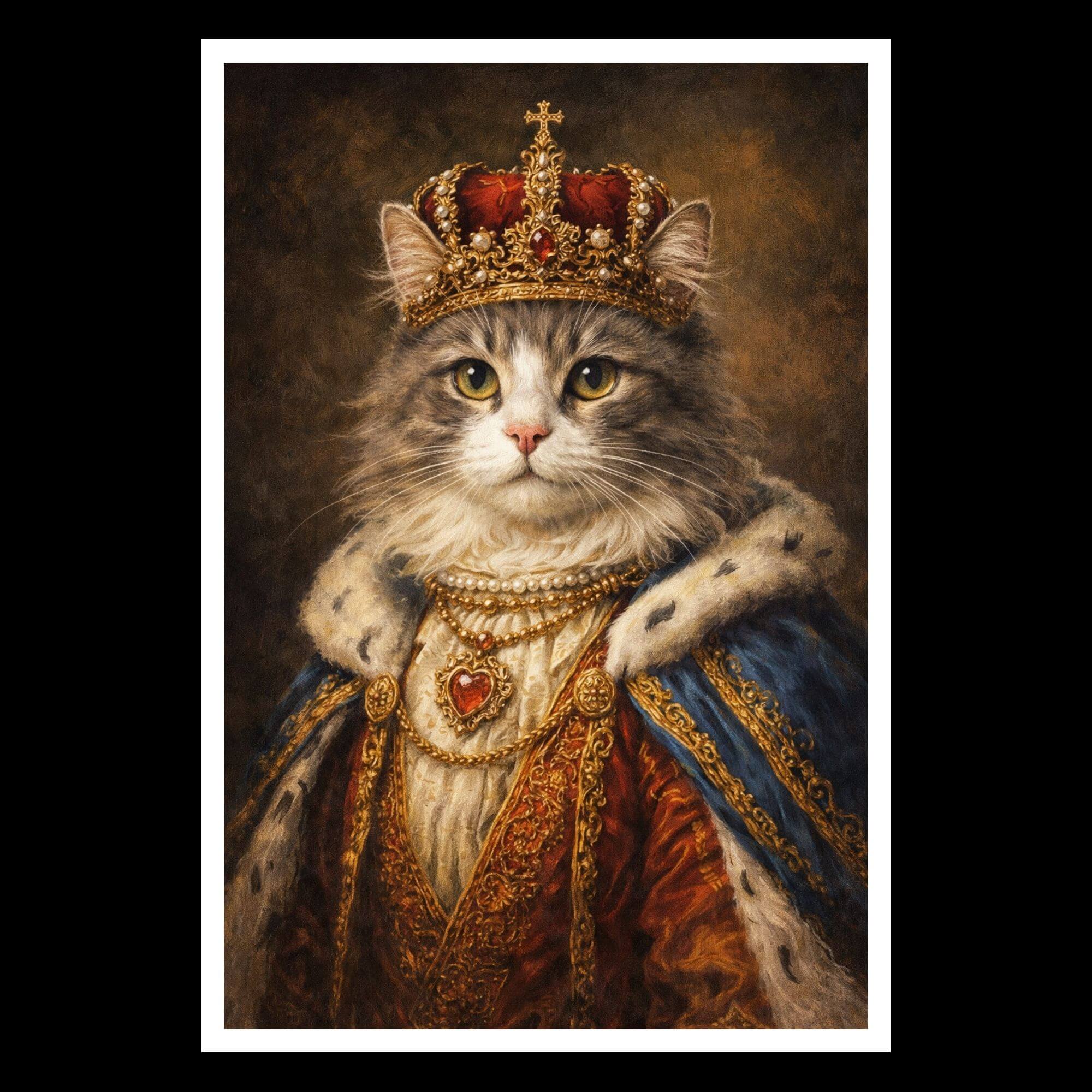 Royal Cat Portrait Wall Art - Crowned Feline King Poster, Whimsical Regal Decor - Image 4