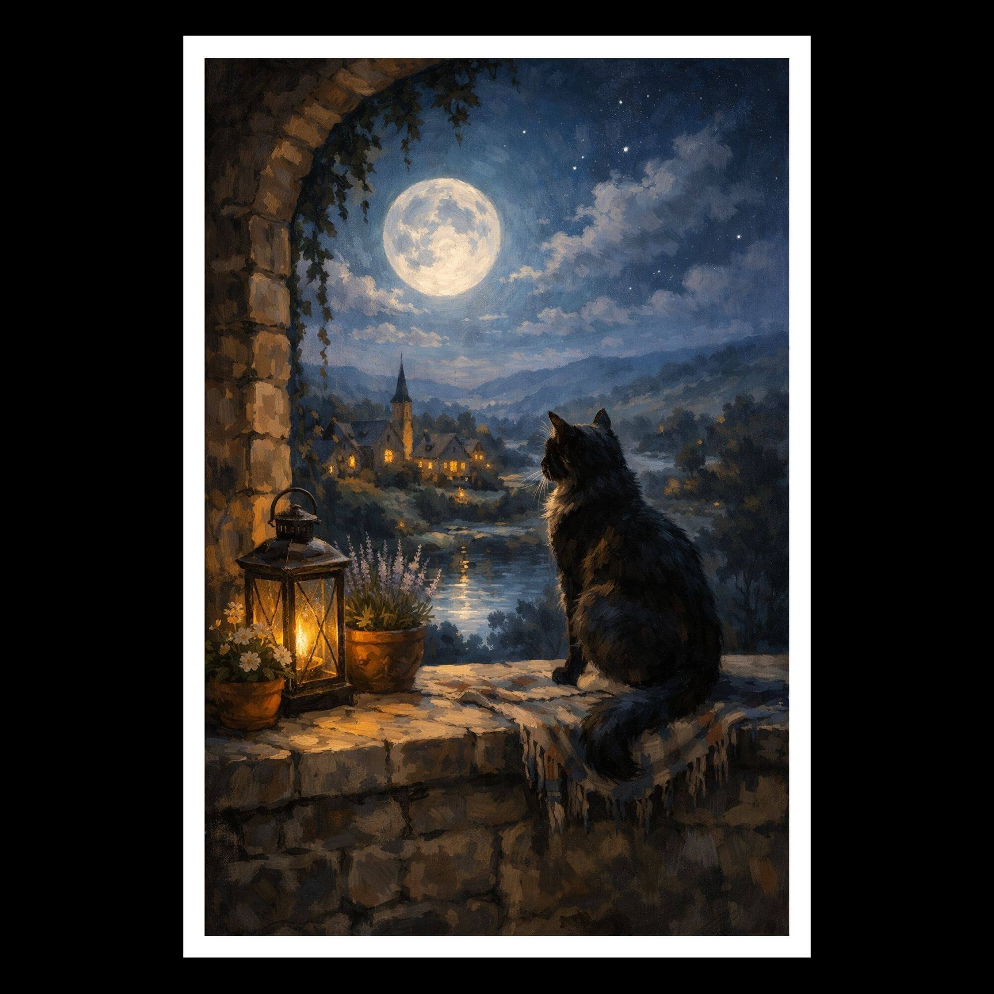 Whimsical Cat Lantern Scene - Starry Night Village Poster, Dreamy Wall Art - Image 4