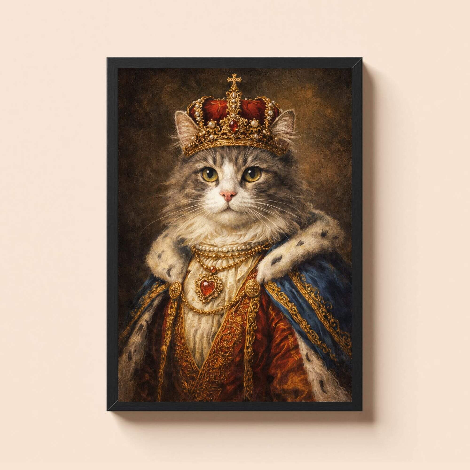 Royal Cat Portrait Wall Art - Crowned Feline King Poster, Whimsical Regal Decor - Image 2