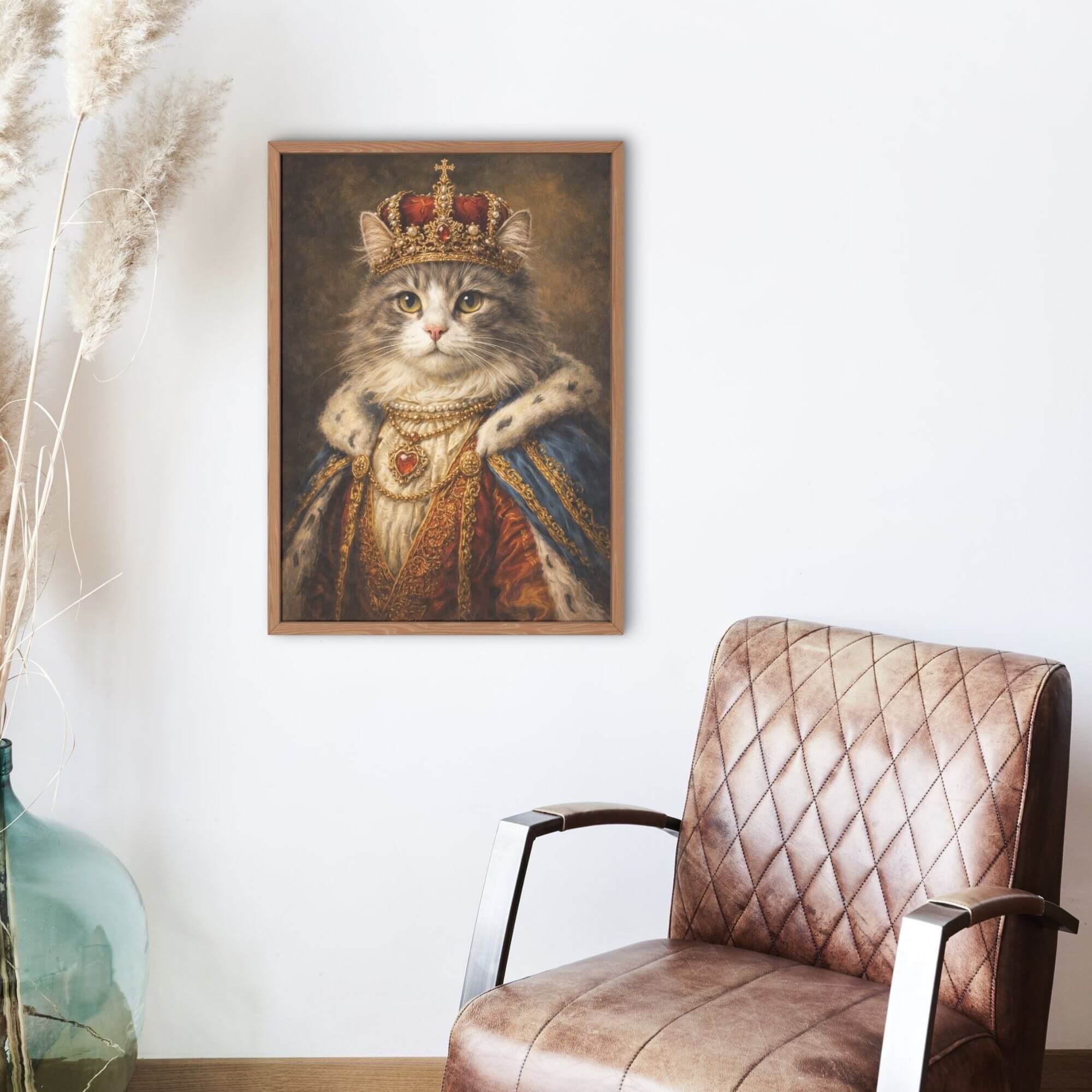 Royal Cat Portrait Wall Art - Crowned Feline King Poster, Whimsical Regal Decor - Image 3