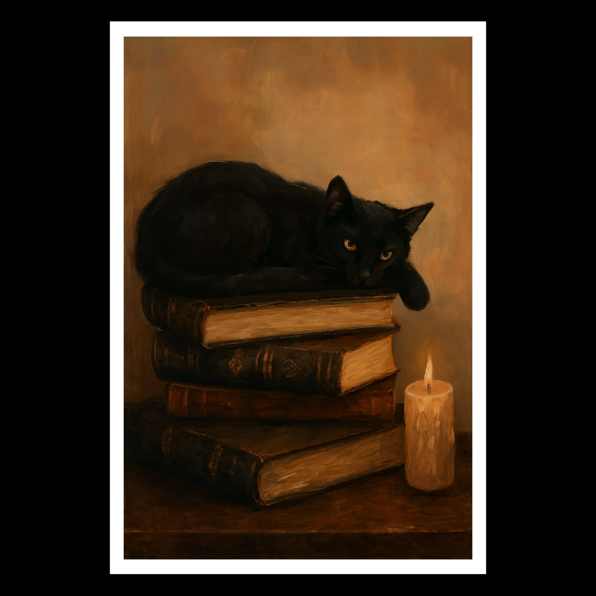 Mystical Black Cat Wall Art - Vintage Books & Candlelight - Cozy Gothic Home Decor Print - Image 4