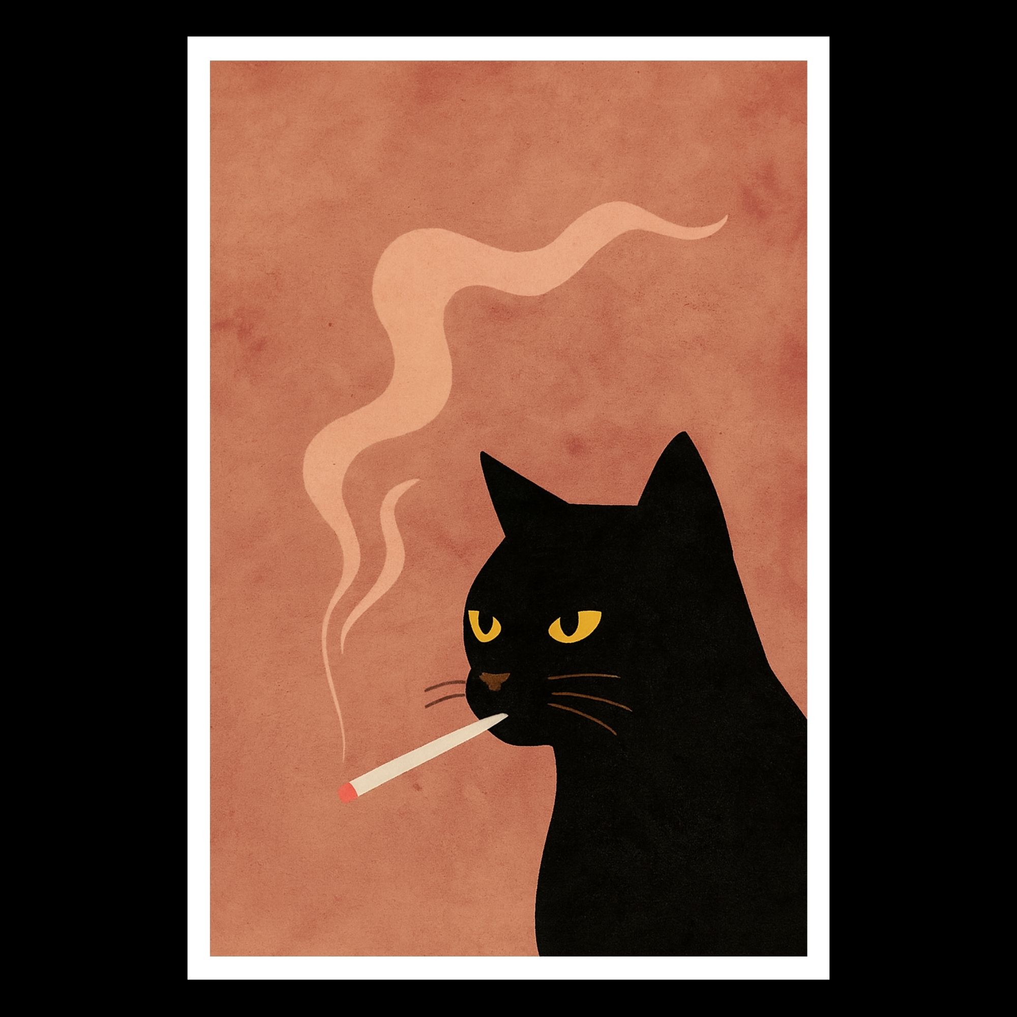 Black Cat Smoking Art Print - Surreal Wall Decor