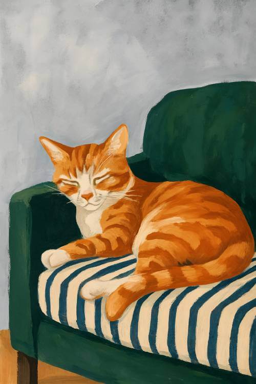 Orange Tabby Cat on Green Armchair