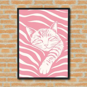 Peaceful Pink Cat Wall Art - Relaxing Abstract Animal Print for Cozy Home Decor