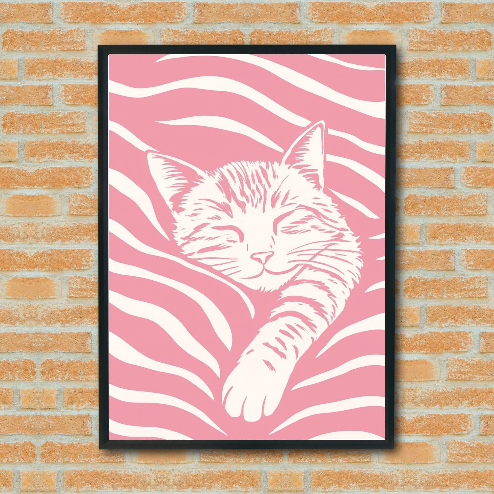 Peaceful Pink Cat Wall Art - Relaxing Abstract Animal Print for Cozy Home Decor