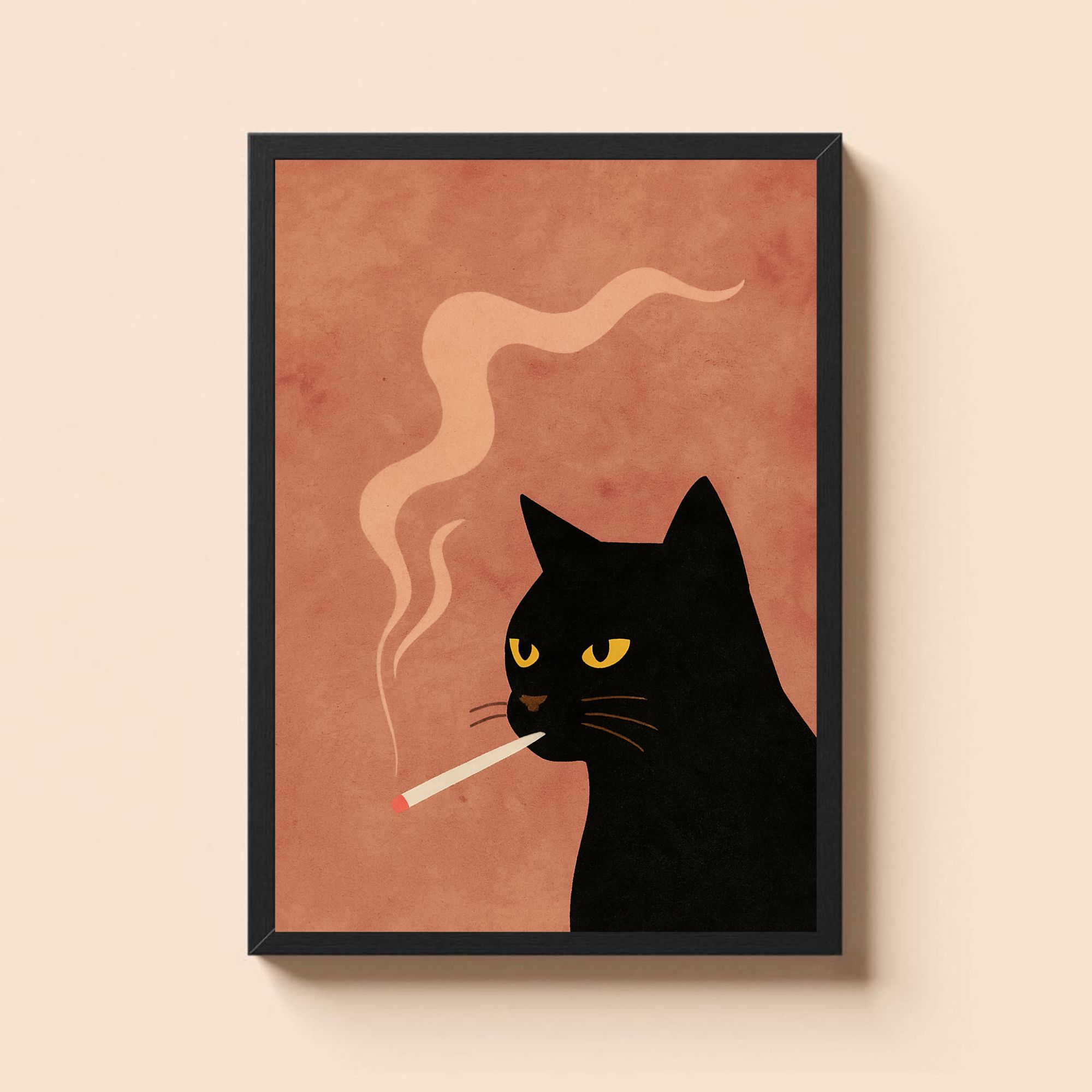 Black Cat Smoking Art Print - Surreal Minimalist Wall Decor for Cat Lovers & Modern Homes - Image 2