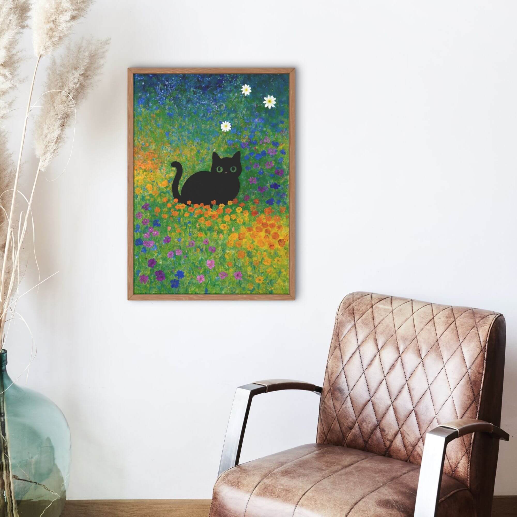 Black Cat in Colorful Flower Field - Whimsical Cat Wall Art Print, Vibrant Pet Decor, Magical Feline Poster for Cat Lovers - Image 3